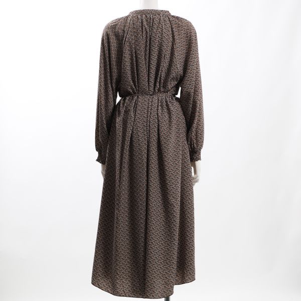 小紋柄ウエストリボン総柄ワンピース