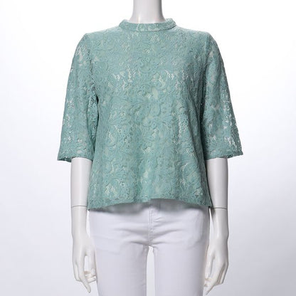 総レーススタンドカラーブラウス