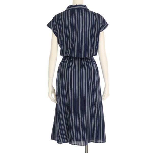 Dカンベルトデザインストライプ柄ワンピース