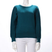 ワイドリブラウンドネックニット