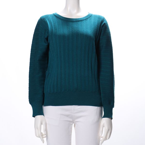 ワイドリブラウンドネックニット