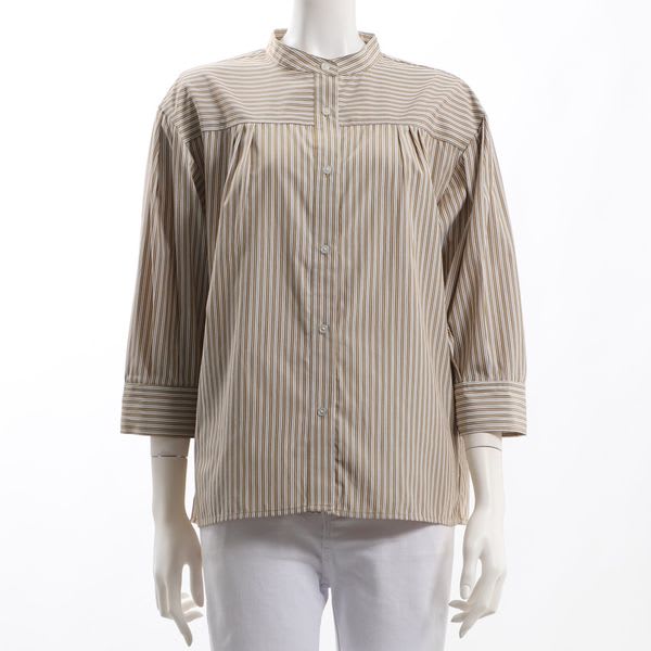 ストライプ柄スタンドカラ―シャツ