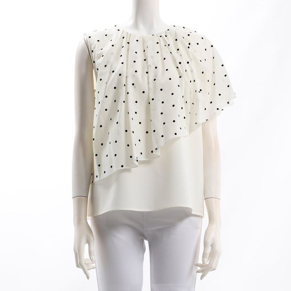 アシンメトリードット柄フリルブラウス