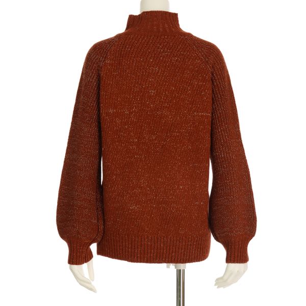 ラメ織バルーンスリーブハイネックニット