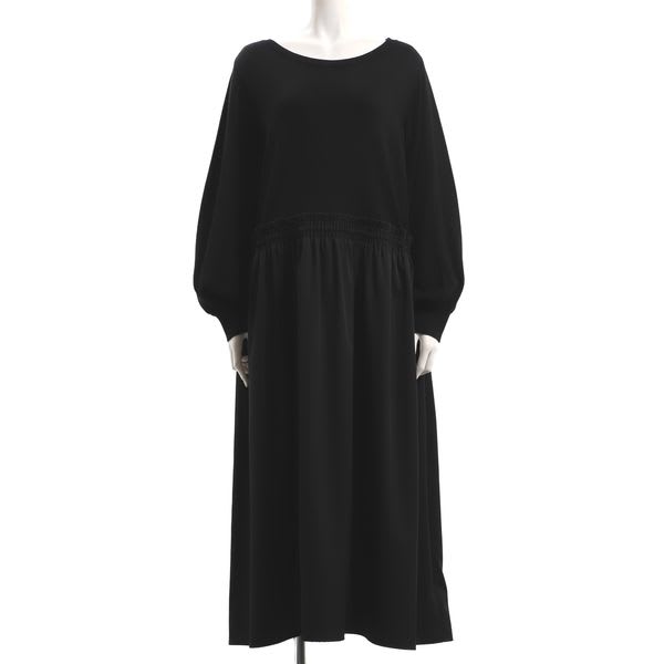 シャーリングウエスト切り替えドッキングワンピース