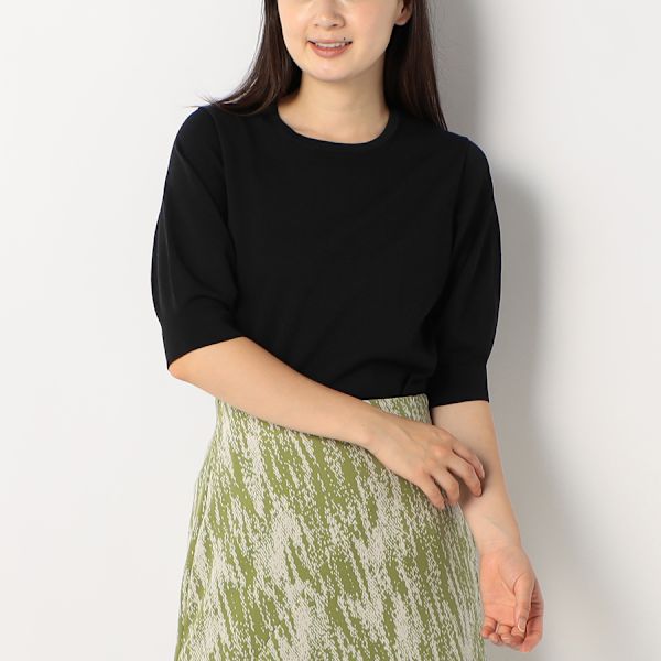 【ストレッチ】レーヨンクルーネックニット