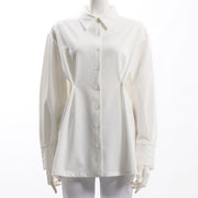 ボタンデザインペプラムシャツブラウス