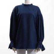 スタンドカラーボリュームスリーブブラウス