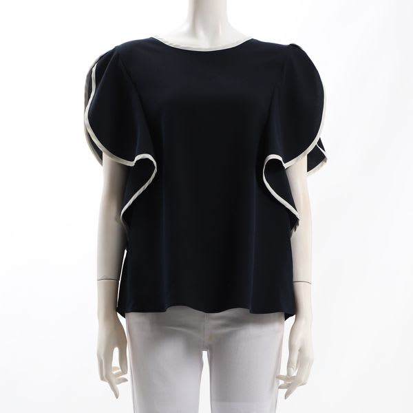 パイピングデザインラッフルスリーブブラウス