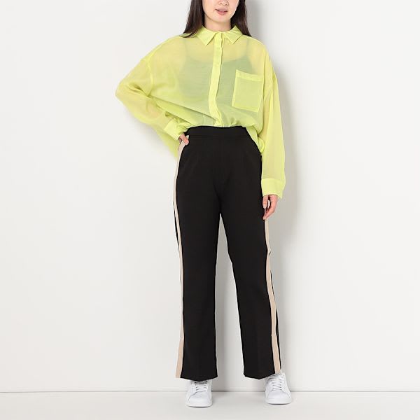 バイカラーデザインサイドスリットワイドパンツ