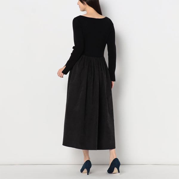 ボートネックリブニットドッキングワンピース