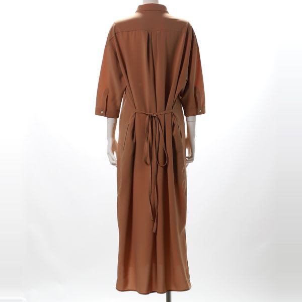 ドロップショルダーリボン結びシャツワンピース