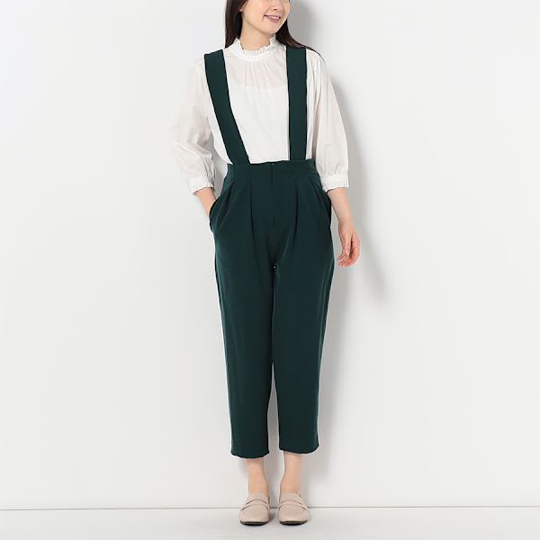 バックボタンフリルネックブラウス