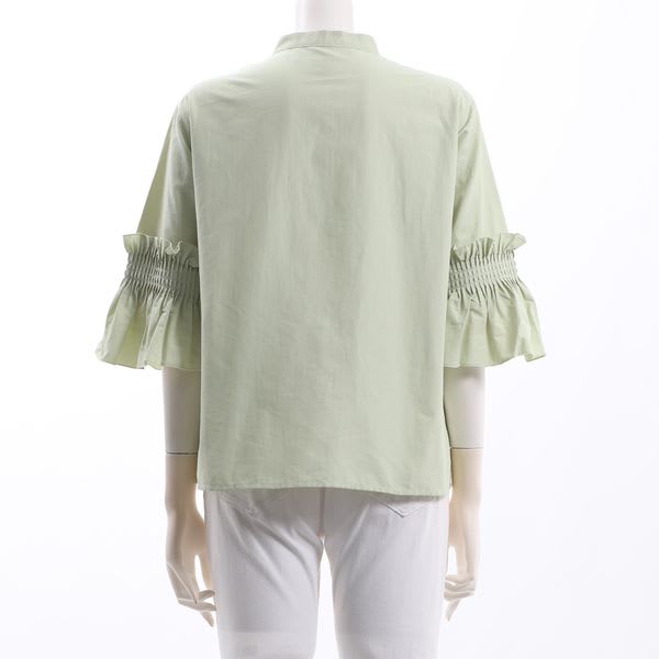 袖デザインピンタックコットンブラウス