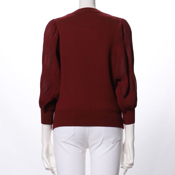 袖切り替えシフォンプリーツニット