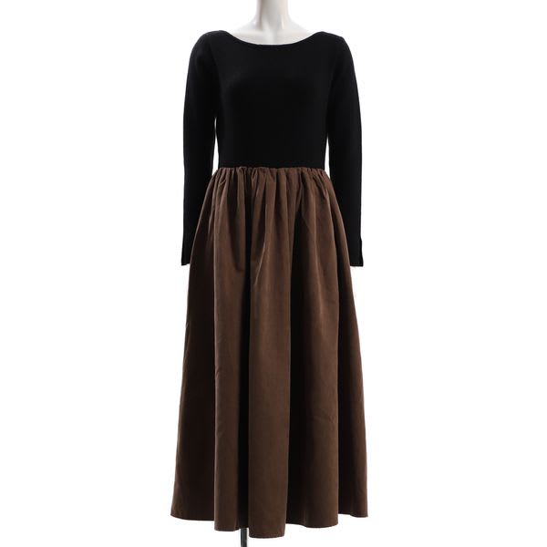 ボートネックリブニットドッキングワンピース