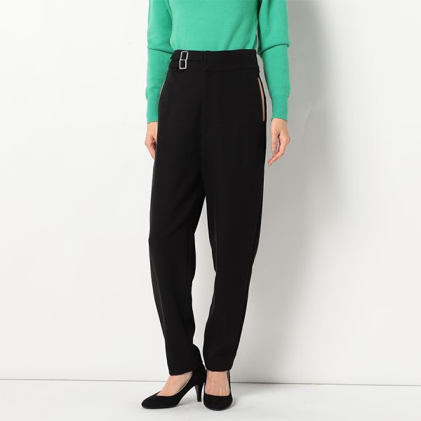 配色ベルトデザインテーパードパンツ