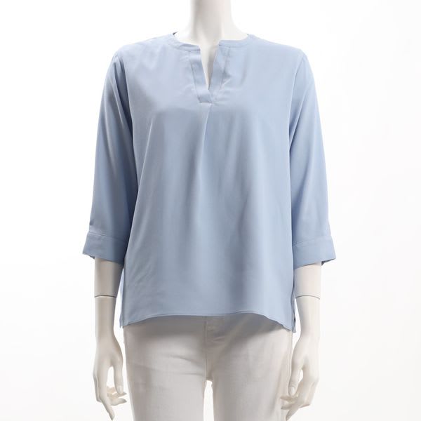 サイドスリットオープンフロントネックブラウス