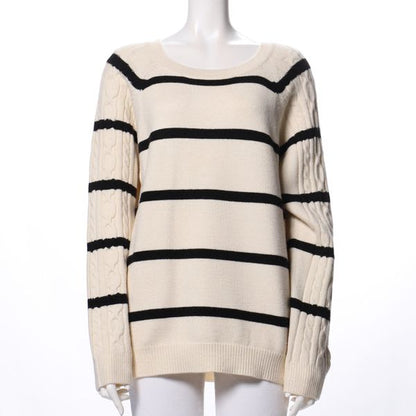 袖ケーブルボーダーニット