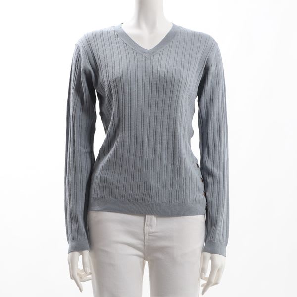 サイドボタンVネックリブニット
