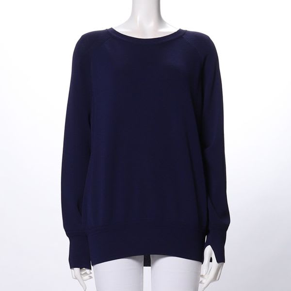 柄リブラウンドネックニット