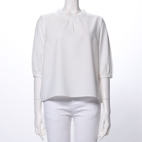 フリルネックブラウス