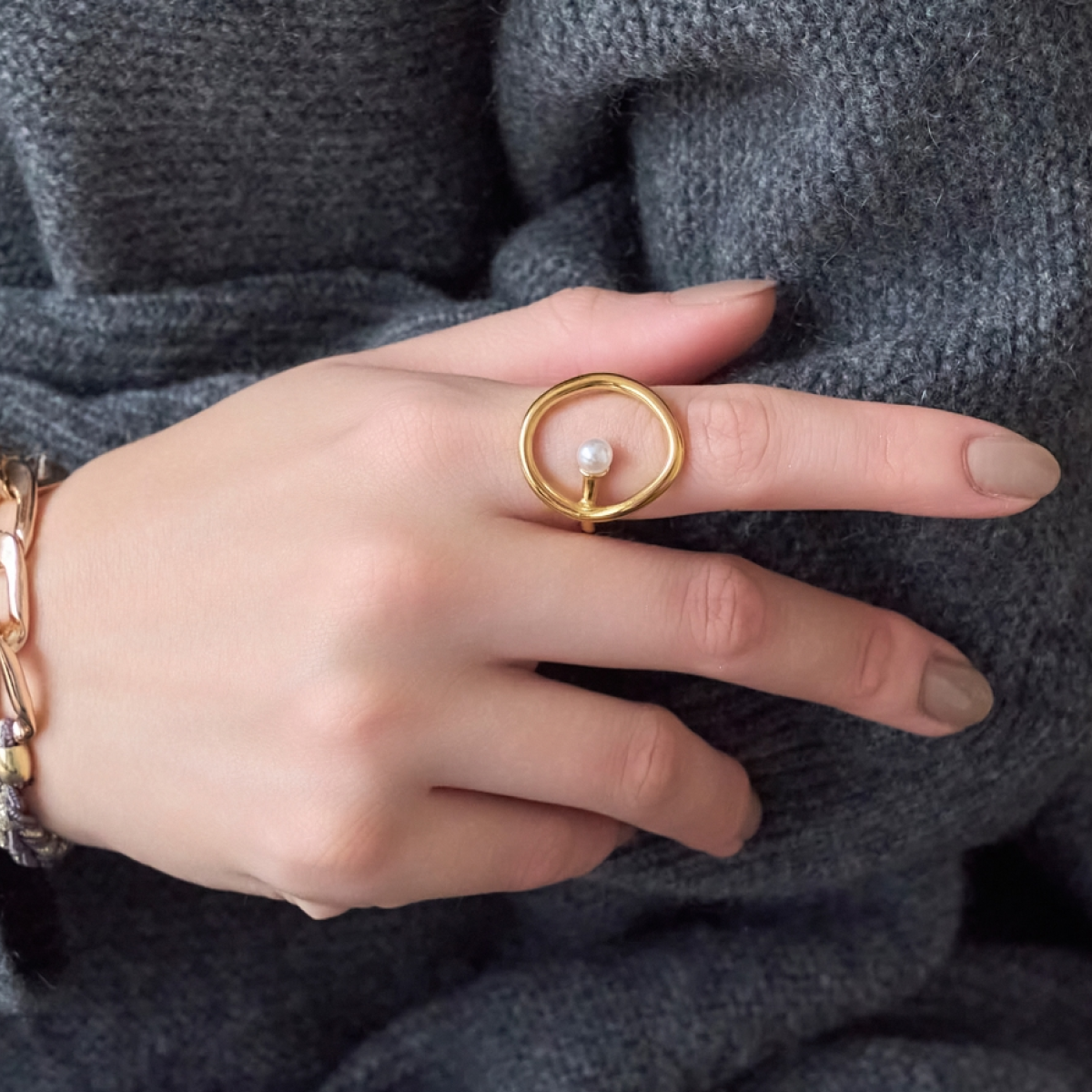 【金属アレルギー対応】スフィアパールリング