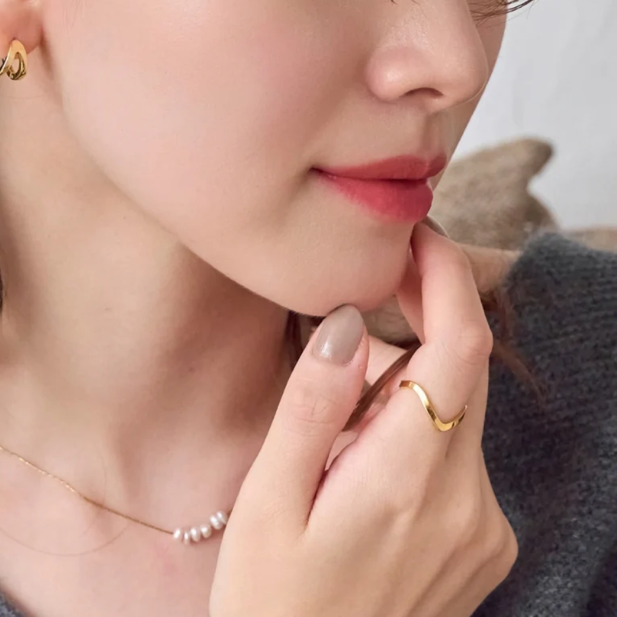 【金属アレルギー対応】ハンサムVラインリング