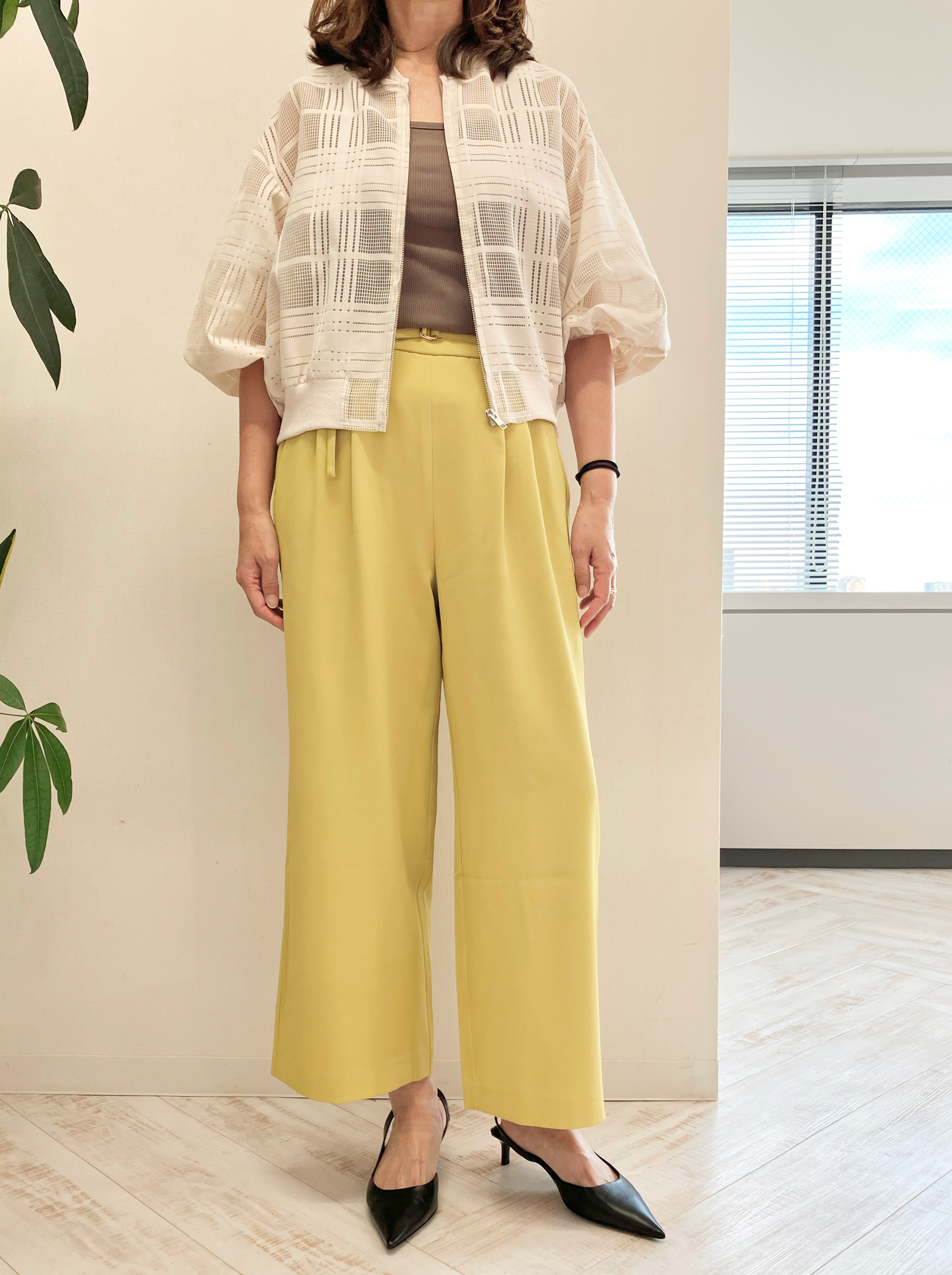 ベルト付きタックパンツ【イエロー】