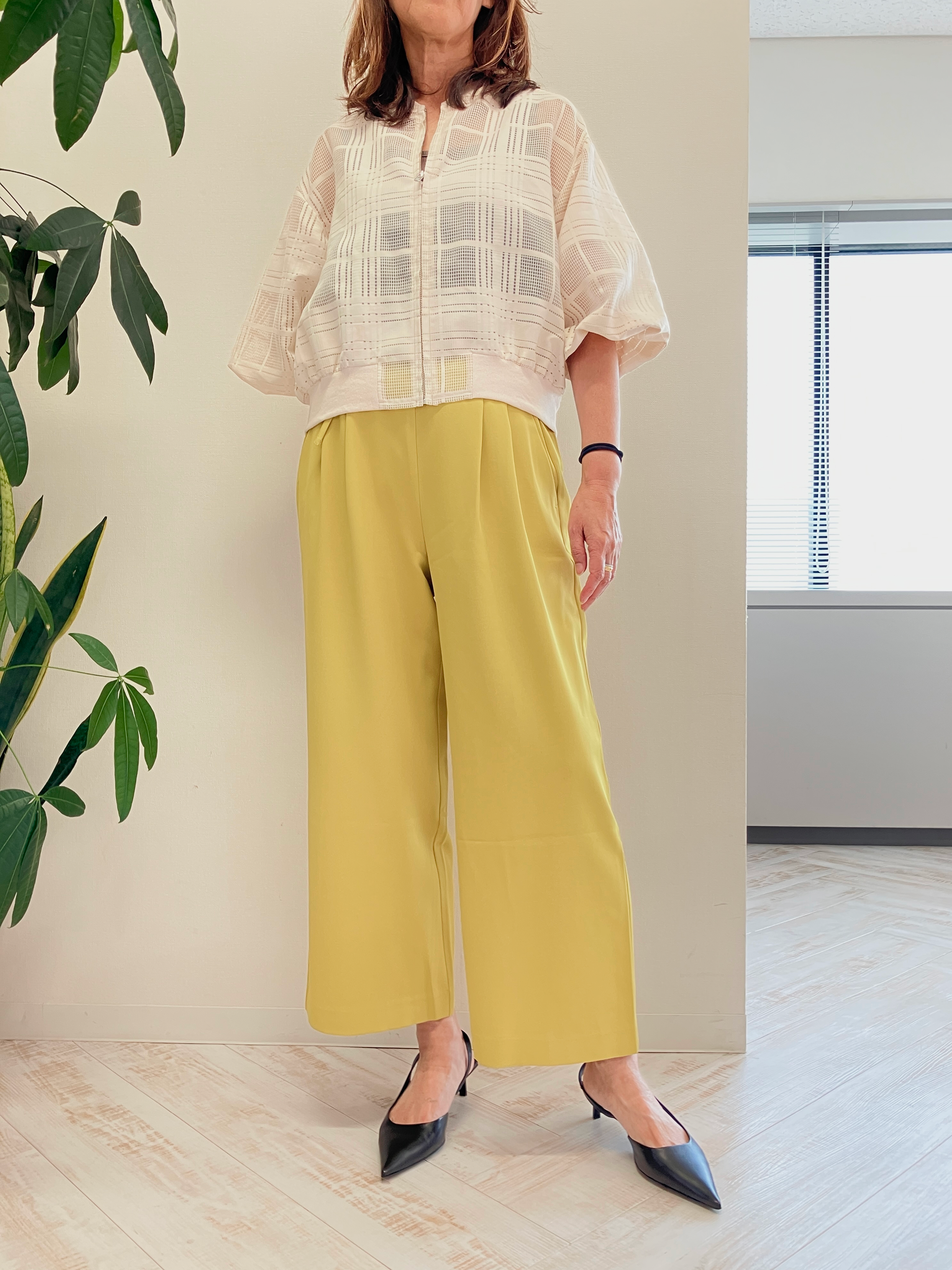 ベルト付きタックパンツ【イエロー】