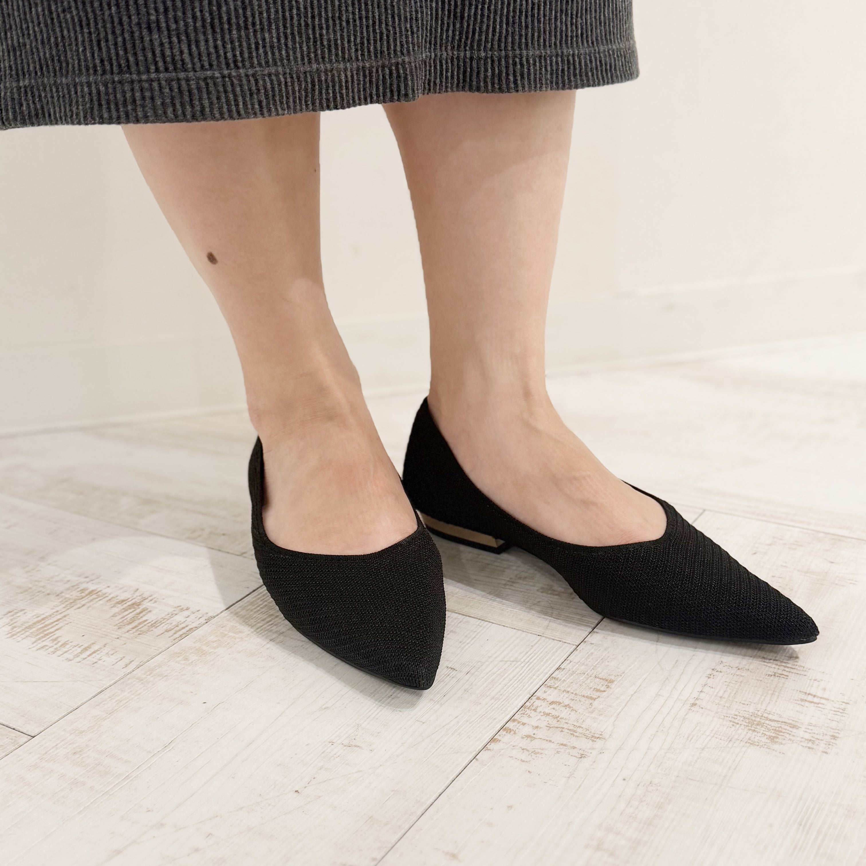 メタルヒール フラット パンプス【ブラック】