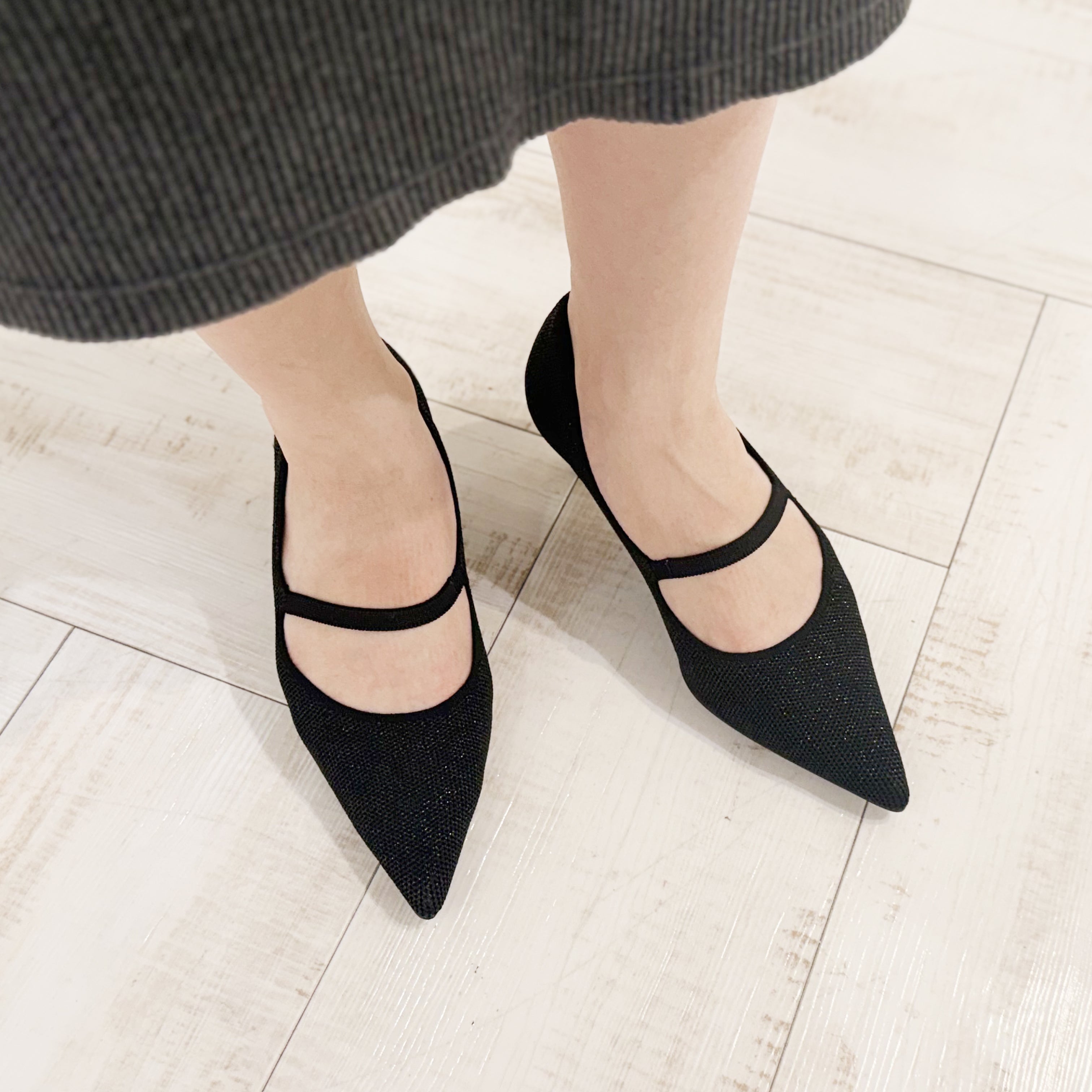 パールヒール パンプス【ブラック】