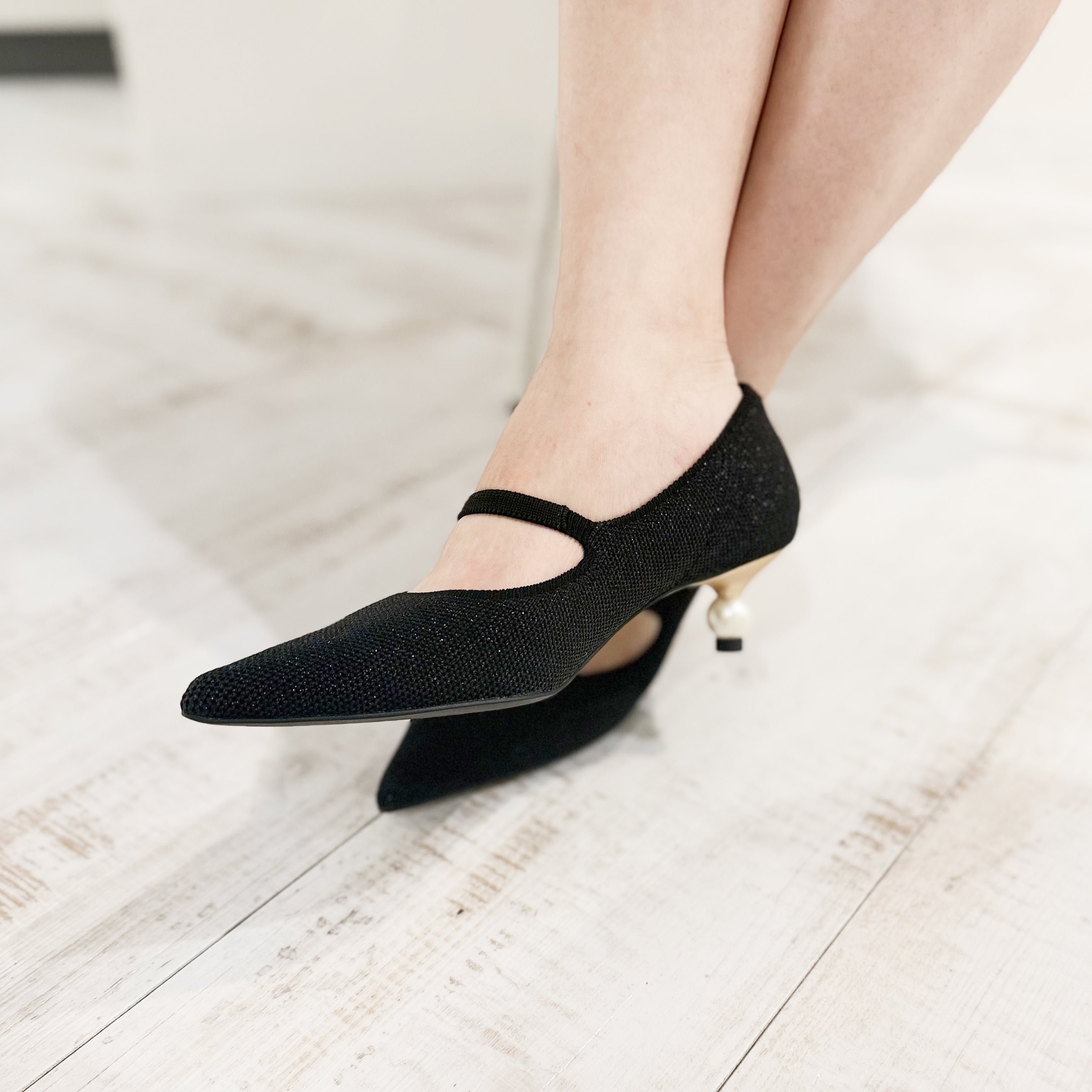 パールヒール パンプス【ブラック】