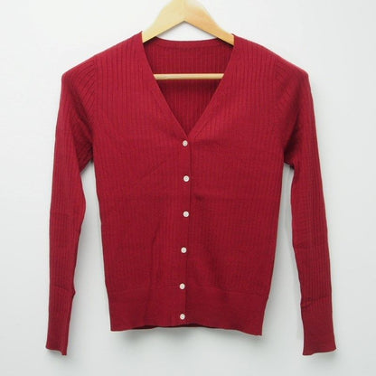 Vネックリブ編みカーディガン