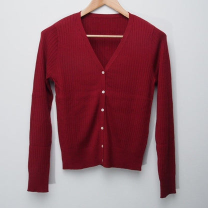 Vネックリブ編みカーディガン