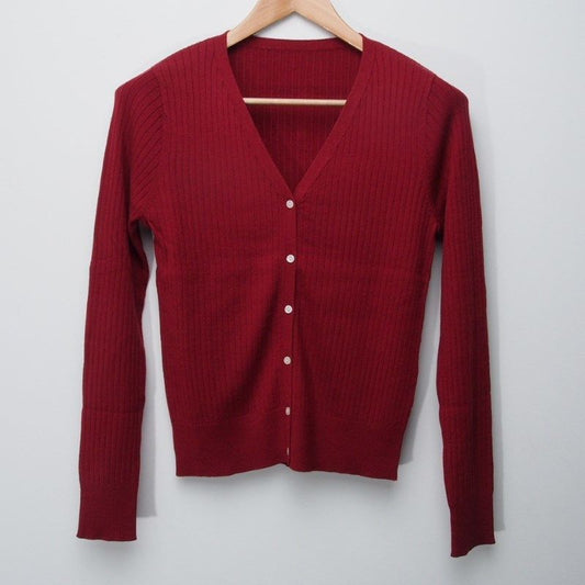 Vネックリブ編みカーディガン