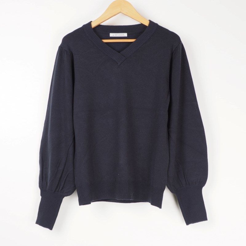 Vネックハイゲージニット
