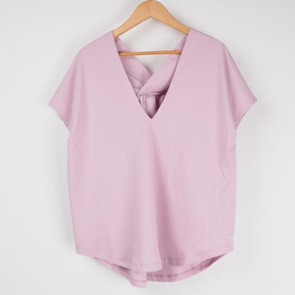 ギャザー入りバックVネックカットソー