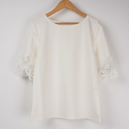 袖レースカットソー
