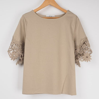 袖レースカットソー