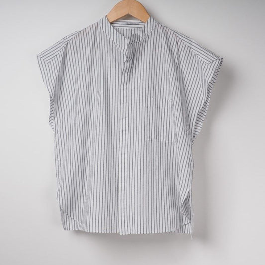 オープンフロントネックバンドカラーシャツ