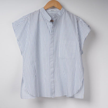 オープンフロントネックバンドカラーシャツ