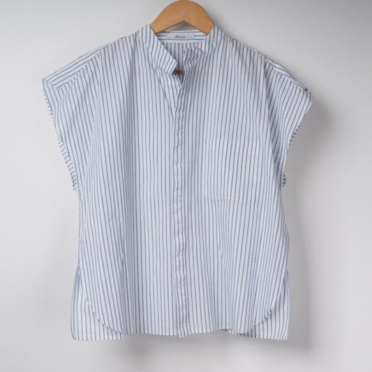 オープンフロントネックバンドカラーシャツ