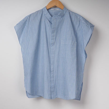 オープンフロントネックバンドカラーシャツ