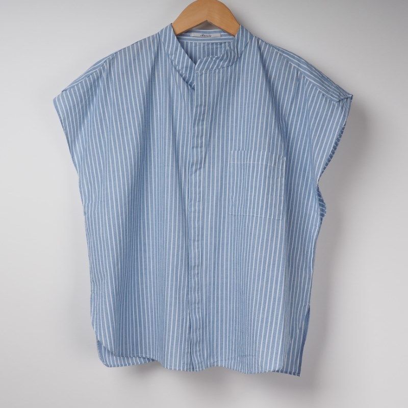 オープンフロントネックバンドカラーシャツ