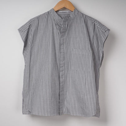 オープンフロントネックバンドカラーシャツ