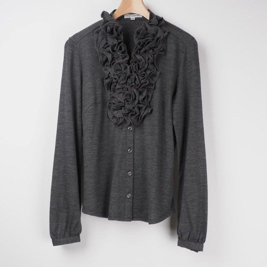 フロントフリルスタンドカラーブラウス