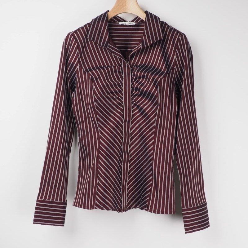 ダークストライプスタンドカラーシャツ