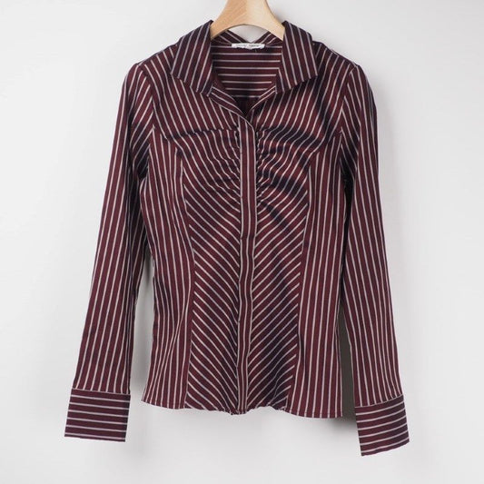 ダークストライプスタンドカラーシャツ