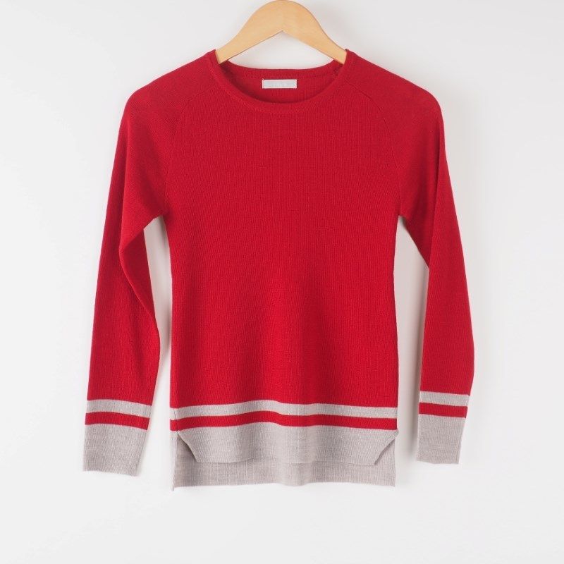 裾バイカラーラウンドネックニット